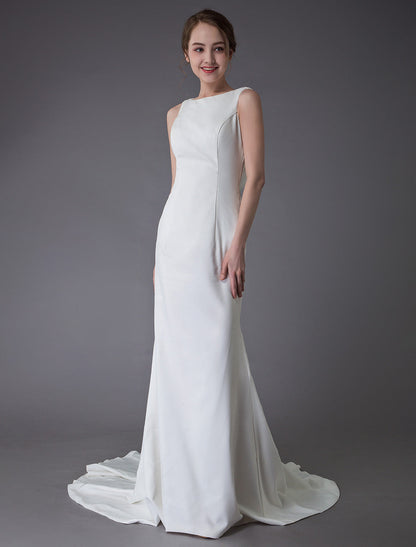 Gorgeous Wedding Dresses Ivory Sheath Simple Bridal Dress Cowl Back Beach Wedding Gowns With Train