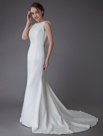 Gorgeous Wedding Dresses Ivory Sheath Simple Bridal Dress Cowl Back Beach Wedding Gowns With Train