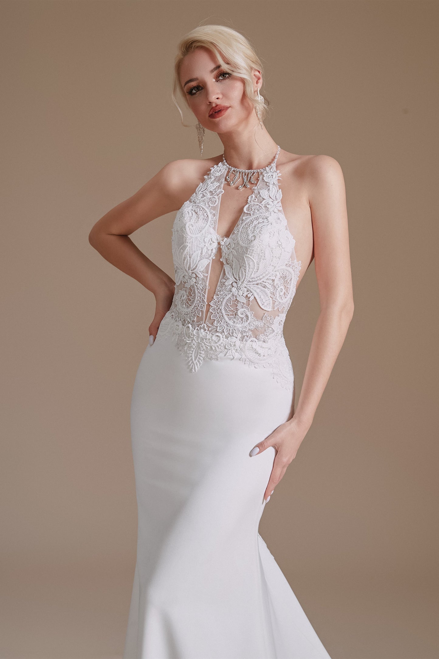 Halter Lace Applique Mermaid Wedding Dress | Ballbella Design