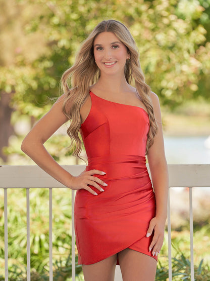 Hazel | Sheath Red One Shoulder Satin Tight Homecoming Dress