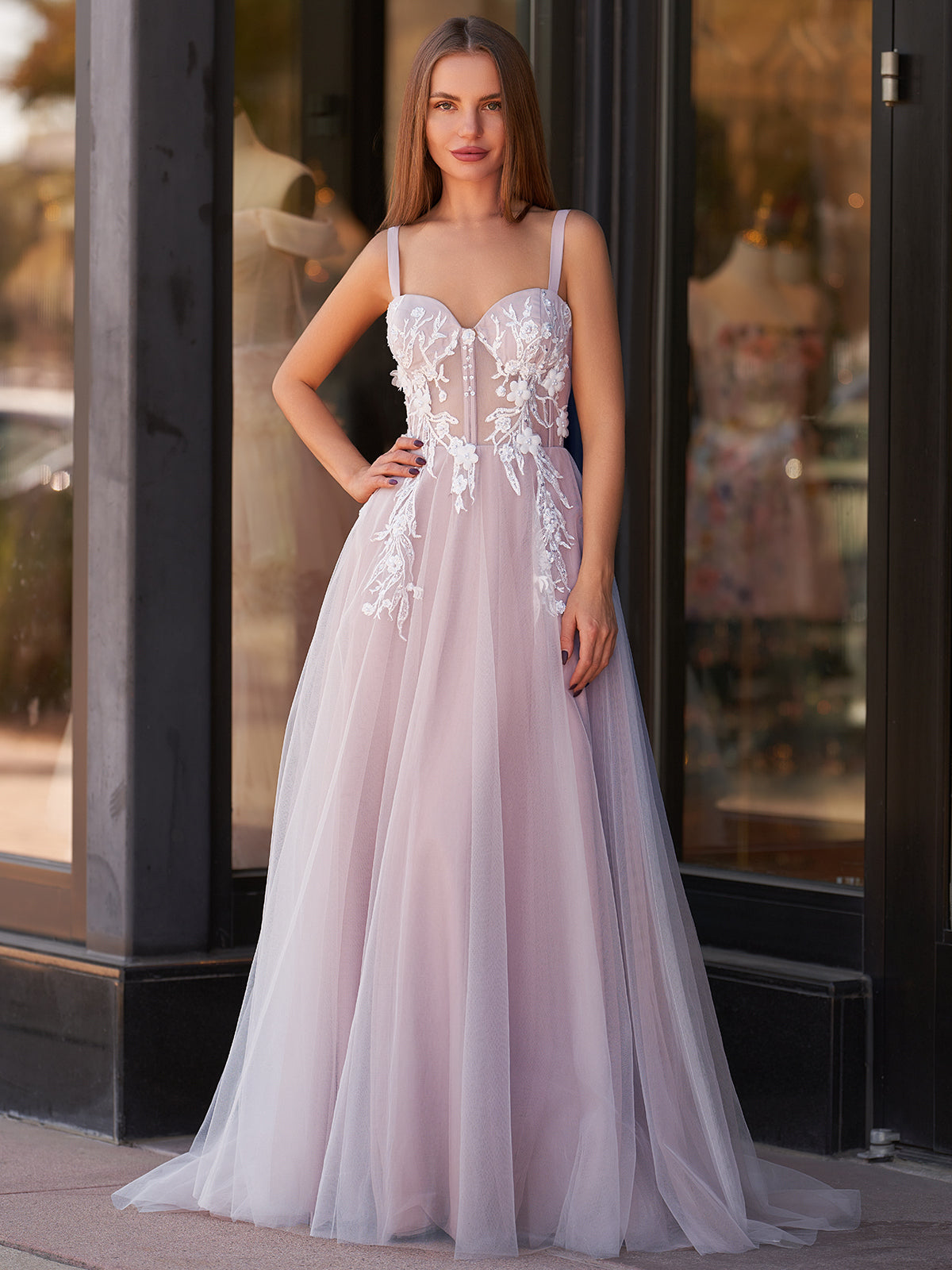 Felicity |Lavender A-line Sweetheart Neckline Tulle Sweep Train Prom Dress