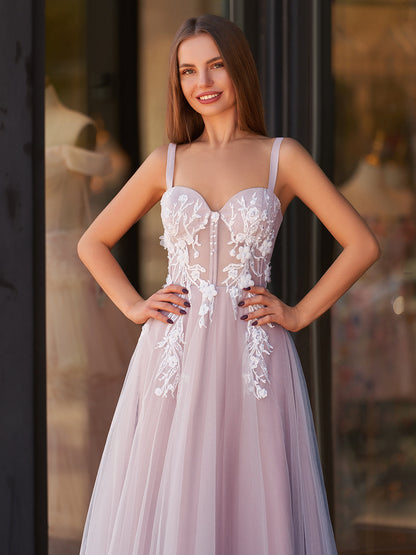 Felicity |Lavender A-line Sweetheart Neckline Tulle Sweep Train Prom Dress