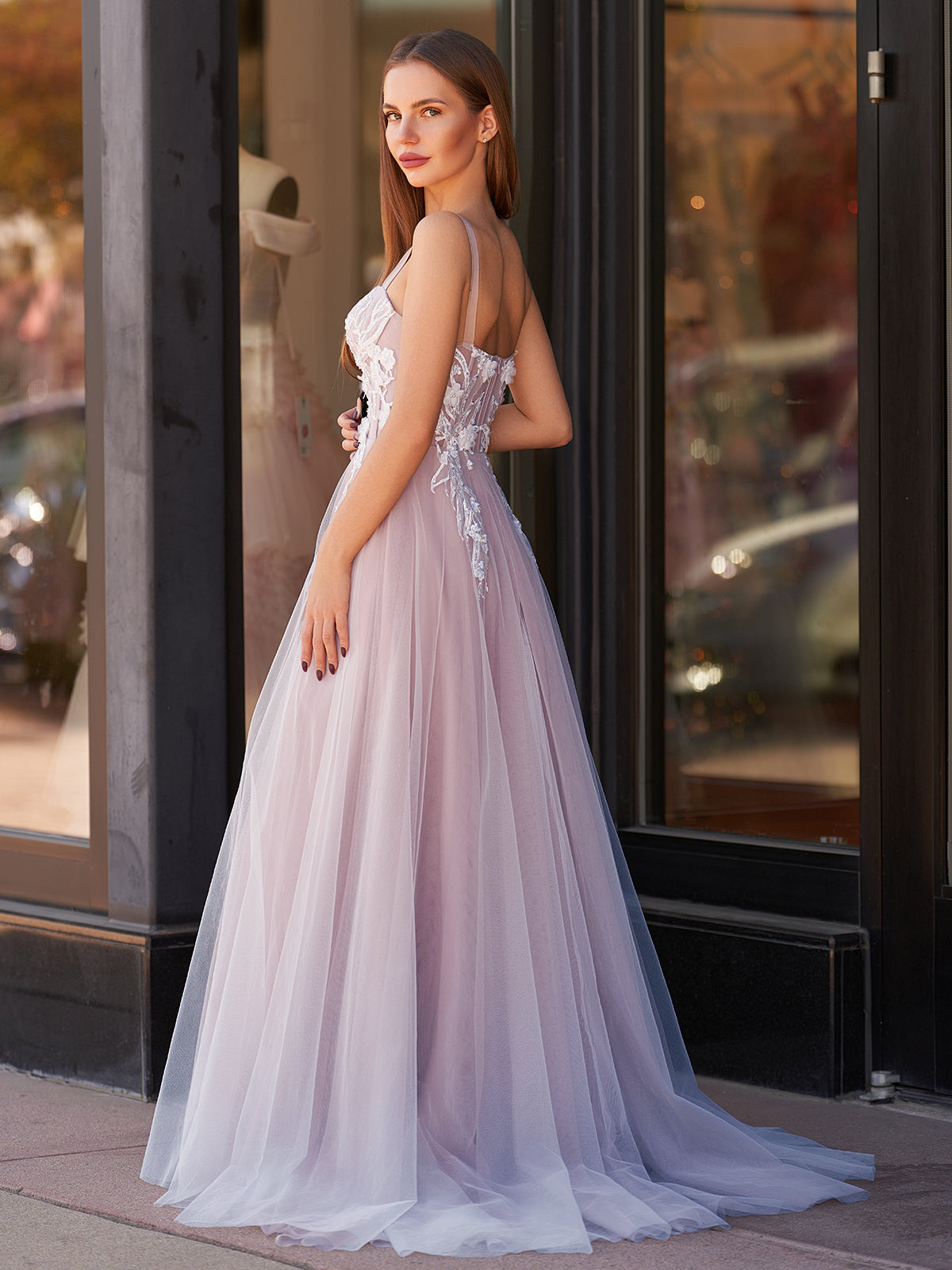 Felicity |Lavender A-line Sweetheart Neckline Tulle Sweep Train Prom Dress