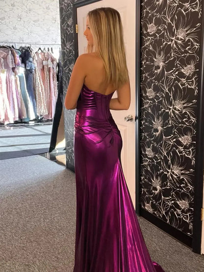 Hedda | Mermaid Sweetheart Strapless Metallic Empire Prom Dress With Side Slit