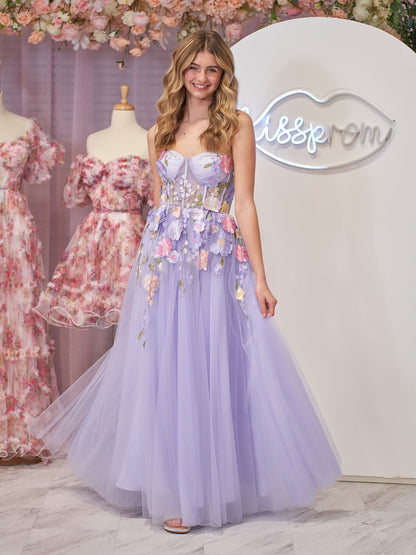 Hope |A-Line Strapless Tulle Homecoming Dress With 3D Flowers