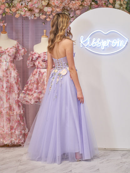 Hope |A-Line Strapless Tulle Homecoming Dress With 3D Flowers