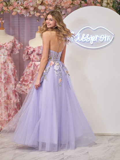 Hope | Lavender A-Line Strapless Tulle Homecoming Dress With 3D Flowers