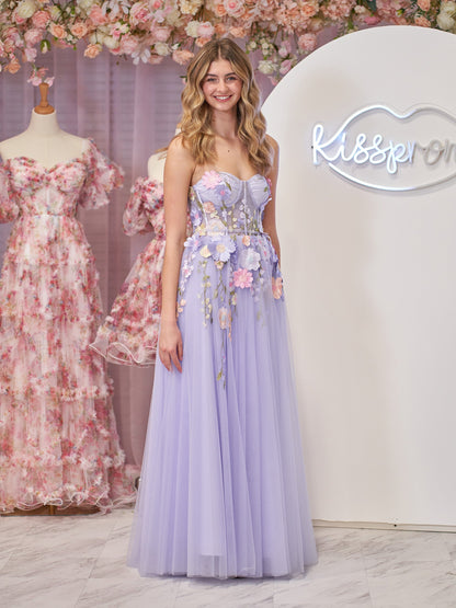 Hope | Lavender A-Line Strapless Tulle Homecoming Dress With 3D Flowers