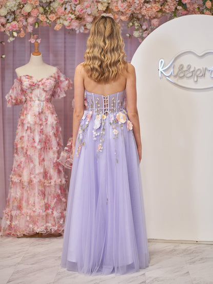 Hope | Lavender A-Line Strapless Tulle Homecoming Dress With 3D Flowers