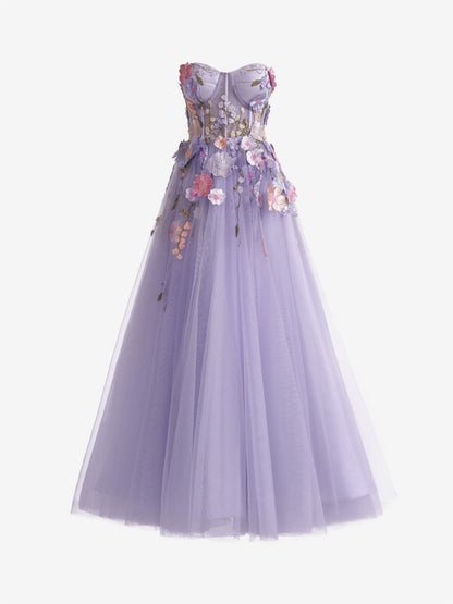 Hope | Lavender A-Line Strapless Tulle Homecoming Dress With 3D Flowers