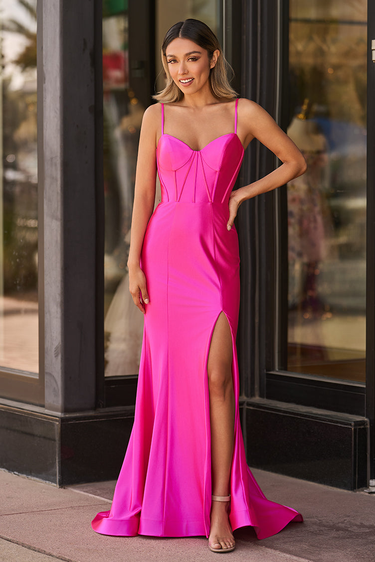 Nancy | Hot Pink Satin Simple Mermaid Prom Dress