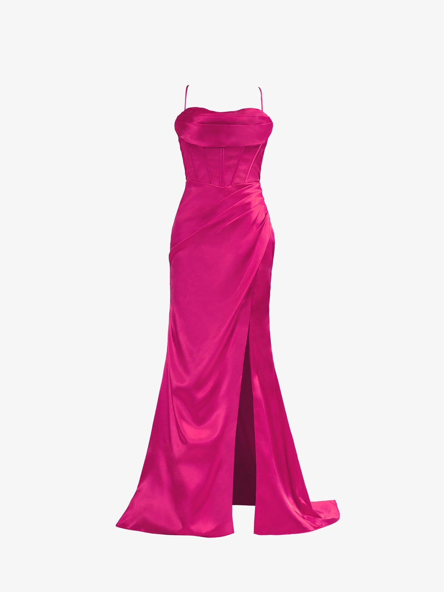 Hot Pink Spaghetti Straps Satin Mermaid Prom Dress with Slit