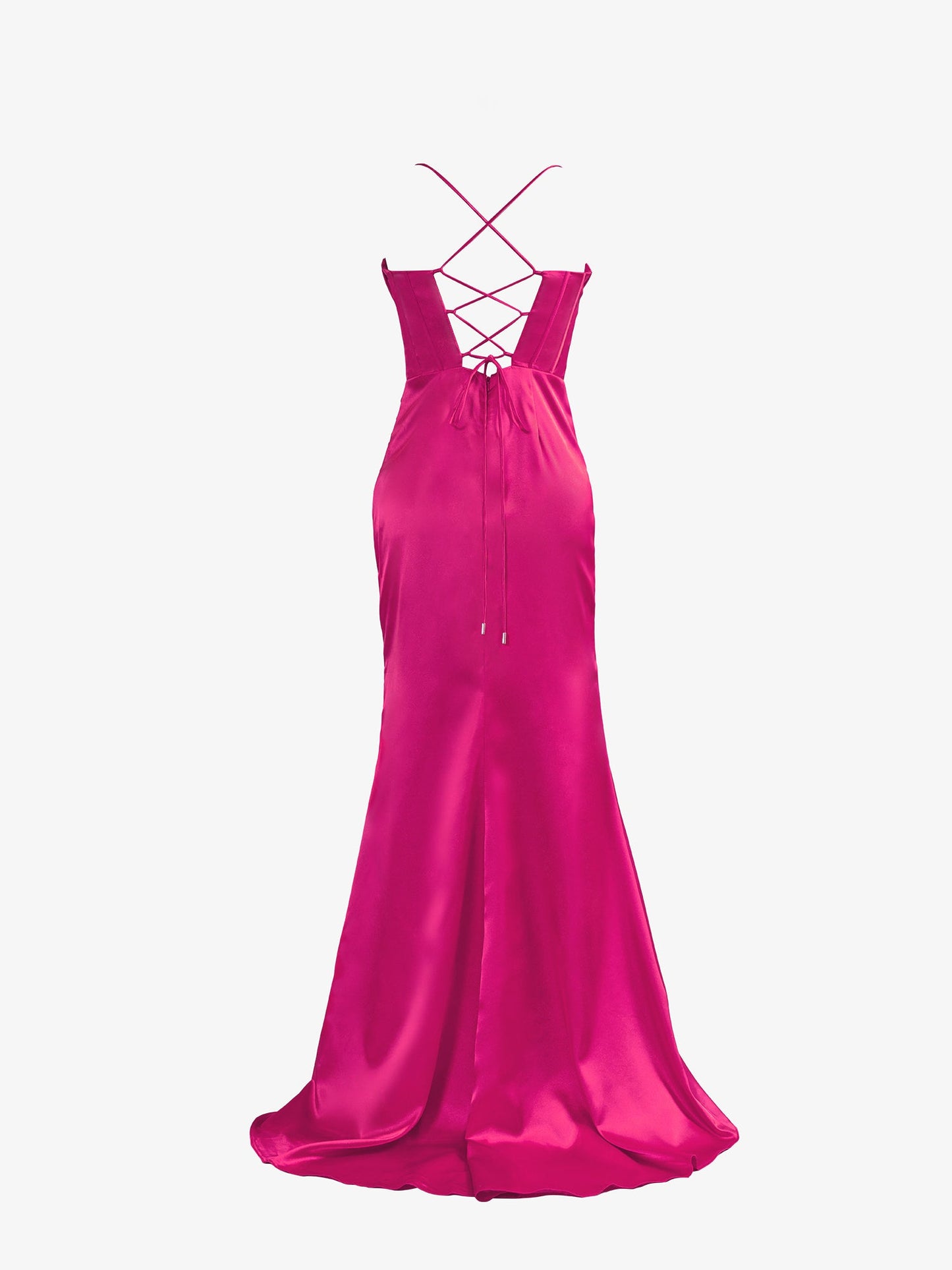 Hot Pink Spaghetti Straps Satin Mermaid Prom Dress with Slit