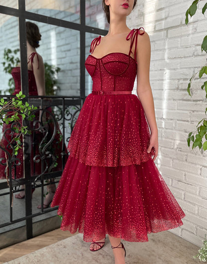 Alyson | Tulle Dark Red Glitter Homecoming Dress