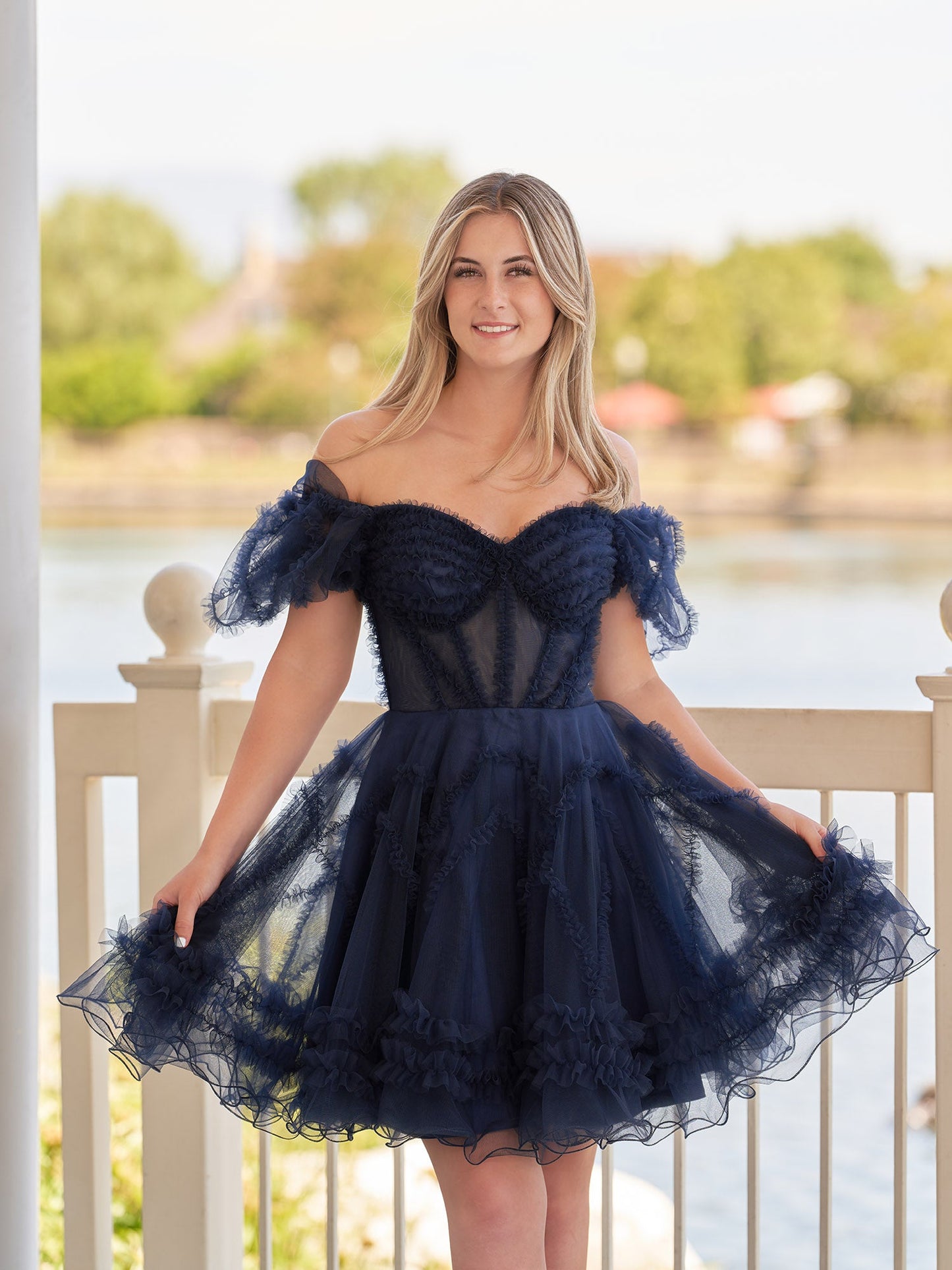 Naomi | A Line Sweetheart Puff Sleeves Short Homecoming Dress With Ruffles