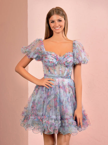 Ivana | A Line Off the Shoulder Printed Tulle Short Homecoming Dress