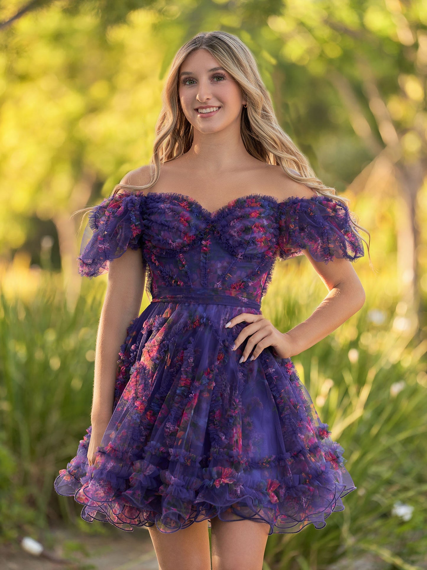 Ivana | A Line Off the Shoulder Printed Tulle Short Homecoming Dress