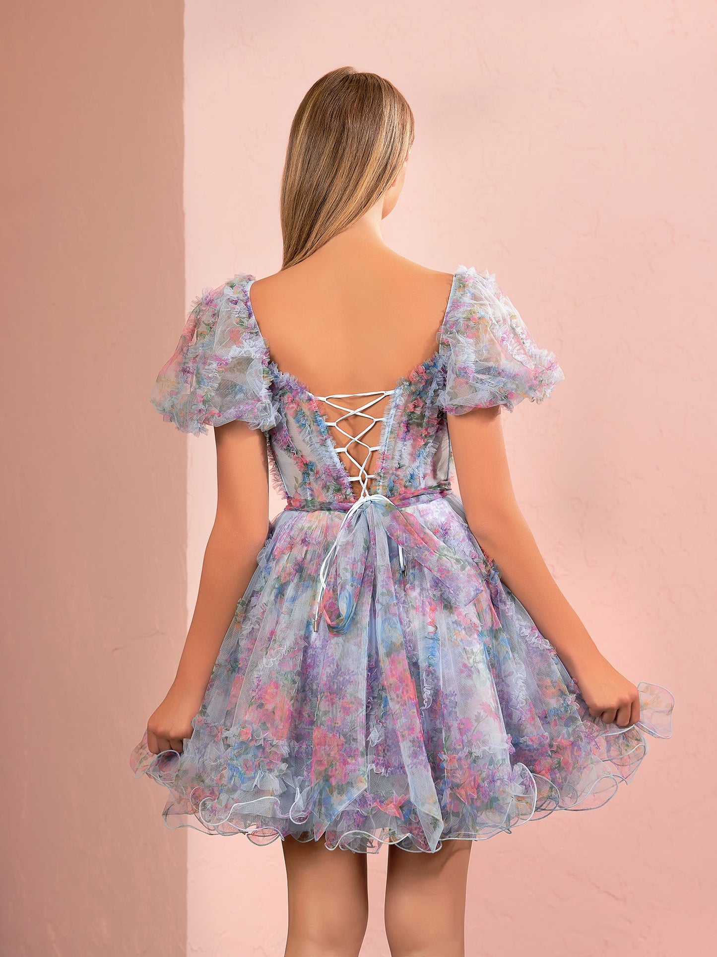 Ivana | A Line Off the Shoulder Printed Tulle Short Homecoming Dress