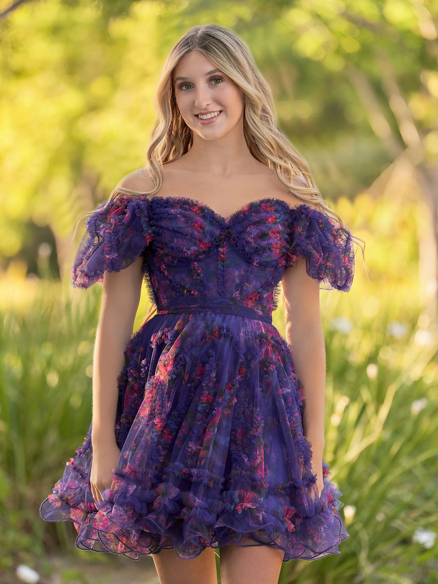 Ivana | A Line Off the Shoulder Printed Tulle Short Homecoming Dress