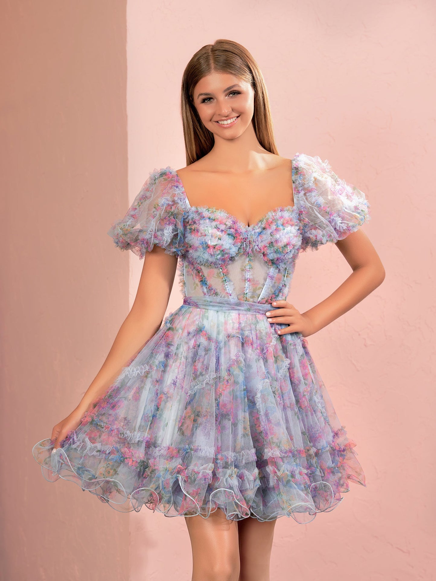 Ivana | A Line Off the Shoulder Printed Tulle Short Homecoming Dress