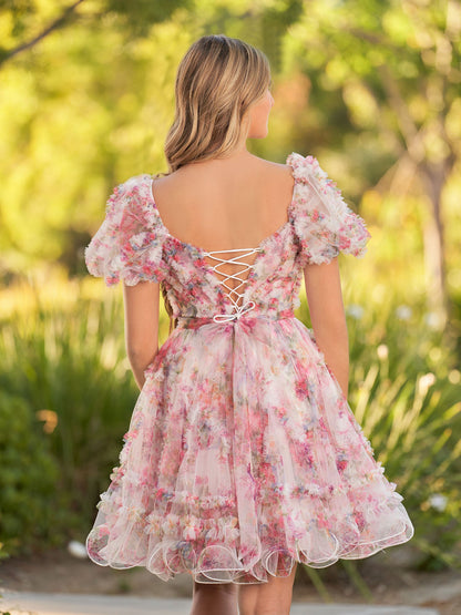 Ivana | A Line Off the Shoulder Printed Tulle Short Homecoming Dress