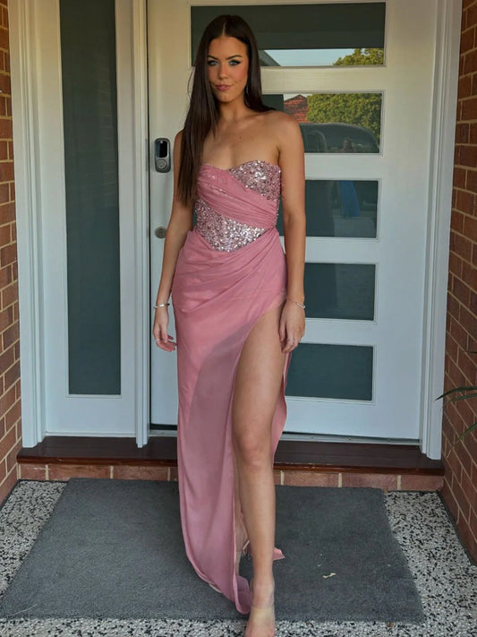 Jenna | Strapless Sequin Mermaid Prom Dress With Split