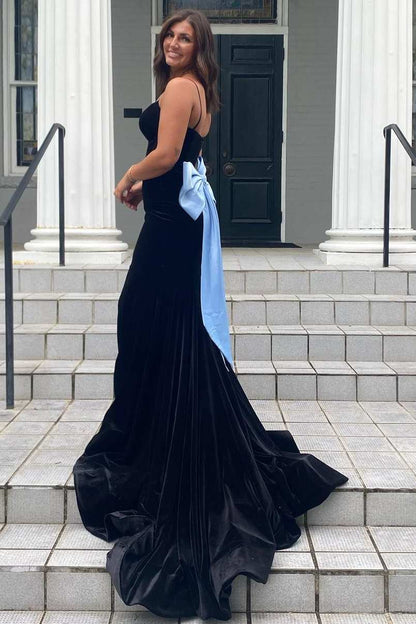 Jesai | Elegant Mermaid V-Neck Spaghetti Straps Velvet Formal Prom Dress with Bow