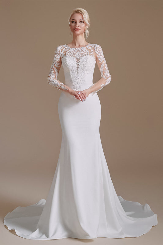 Jewel Lace Long Sleeves Mermaid Wedding Dress | Ballbella Design