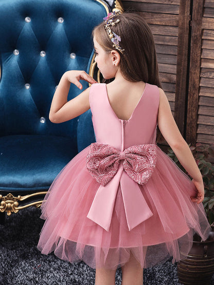 Jewel Neck Sleeveless Bows Formal Kids Pageant flower girl dresses