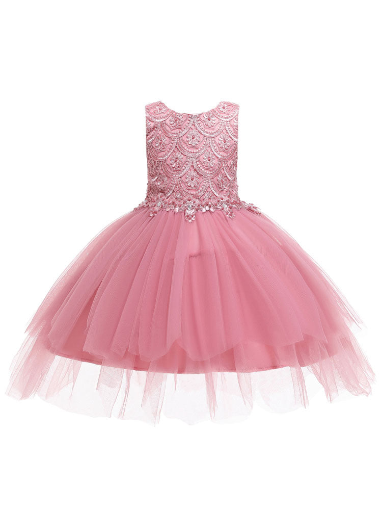 Jewel Neck Sleeveless Bows Formal Kids Pageant flower girl dresses