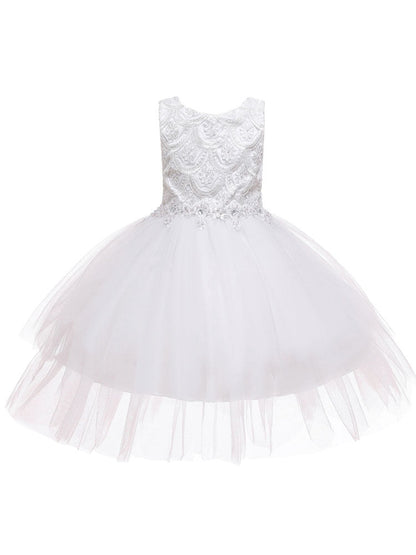 Jewel Neck Sleeveless Bows Formal Kids Pageant flower girl dresses