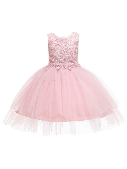 Jewel Neck Sleeveless Bows Formal Kids Pageant flower girl dresses