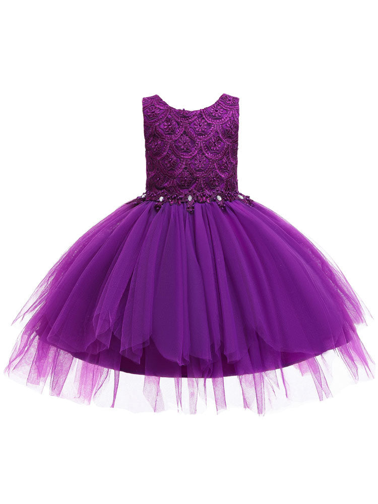 Jewel Neck Sleeveless Bows Formal Kids Pageant flower girl dresses