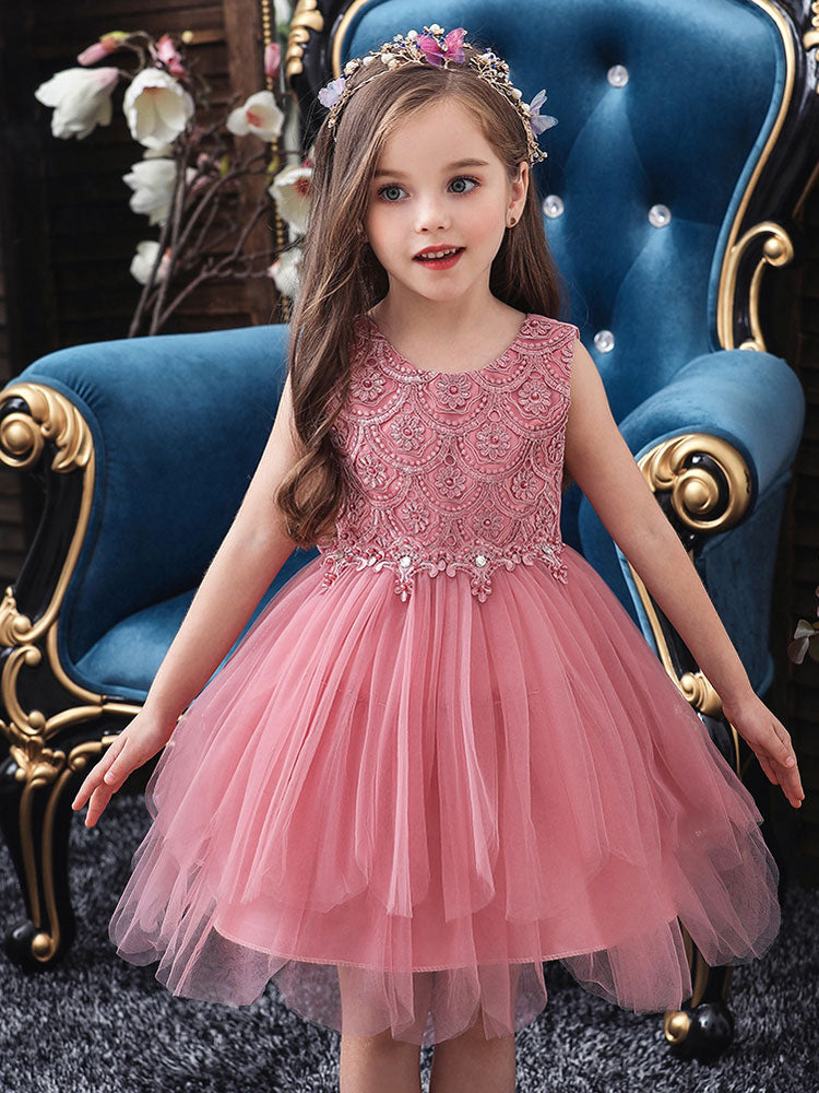 Jewel Neck Sleeveless Bows Formal Kids Pageant flower girl dresses