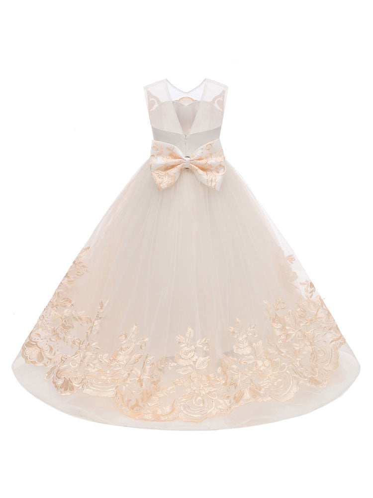 Jewel Neck Sleeveless Bows Kids Social flower girl dress