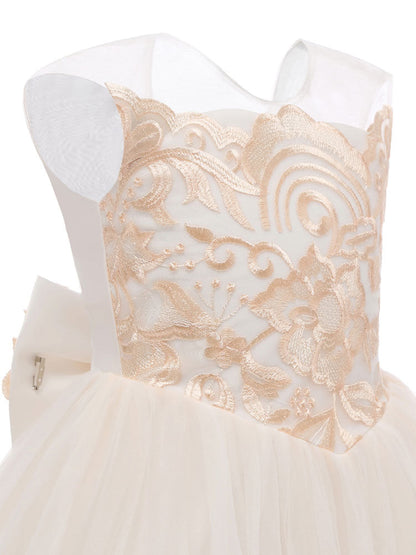 Jewel Neck Sleeveless Bows Kids Social flower girl dress