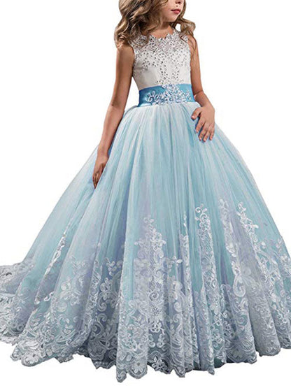 Jewel Neck Sleeveless Studded Formal flower girl dress