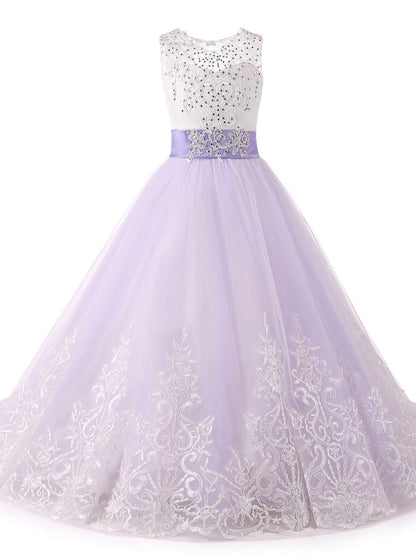 Jewel Neck Sleeveless Studded Formal flower girl dress