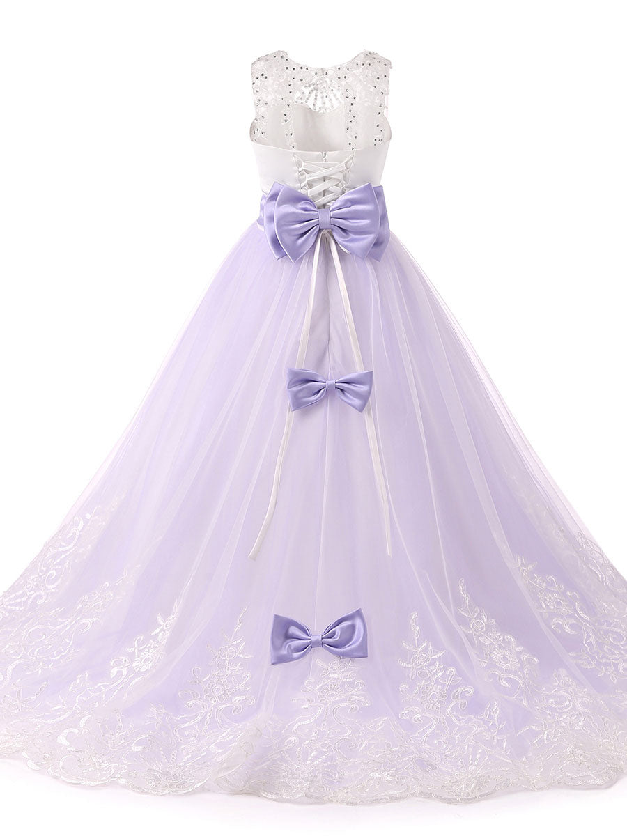 Jewel Neck Sleeveless Studded Formal flower girl dress