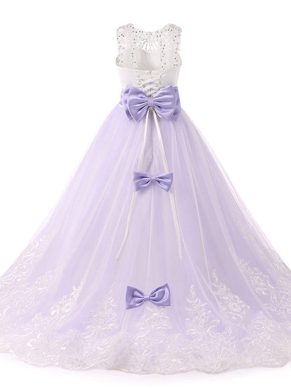 Jewel Neck Sleeveless Studded Formal flower girl dress