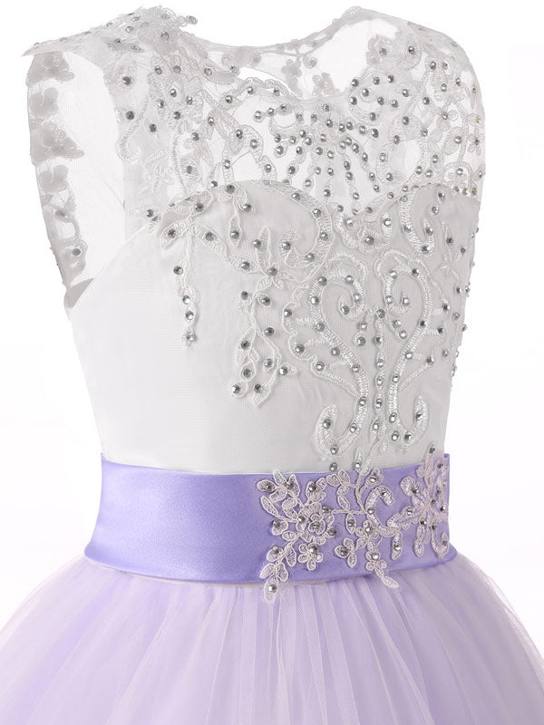 Jewel Neck Sleeveless Studded Formal flower girl dress