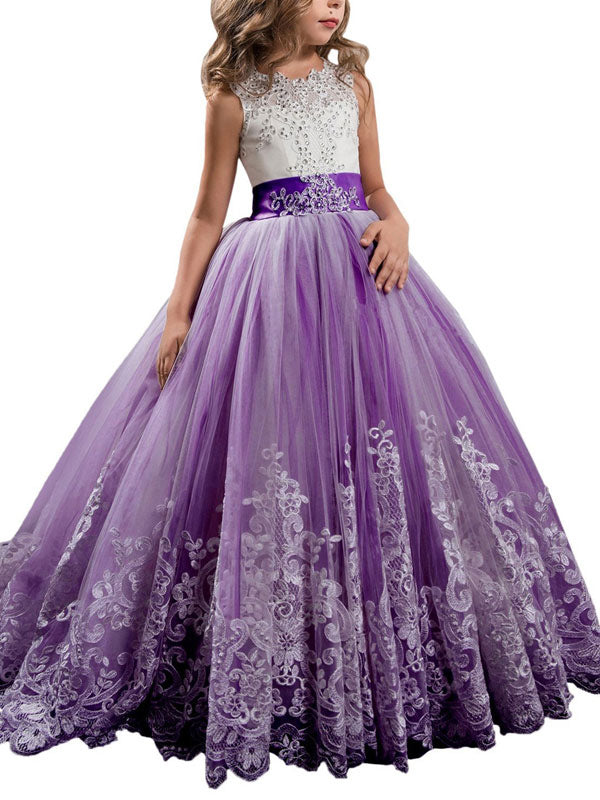 Jewel Neck Sleeveless Studded Formal flower girl dress