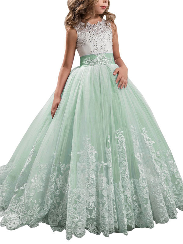 Jewel Neck Sleeveless Studded Formal flower girl dress