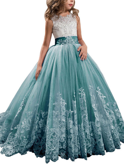 Jewel Neck Sleeveless Studded Formal flower girl dress