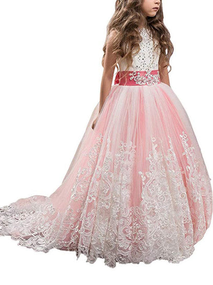 Jewel Neck Sleeveless Studded Formal flower girl dress