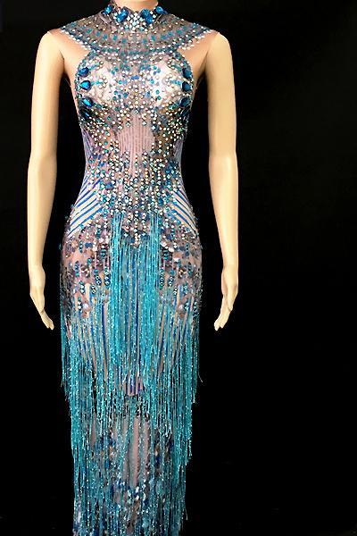 Johanna Diamante Tassel Evening Dress (Rhinestones)