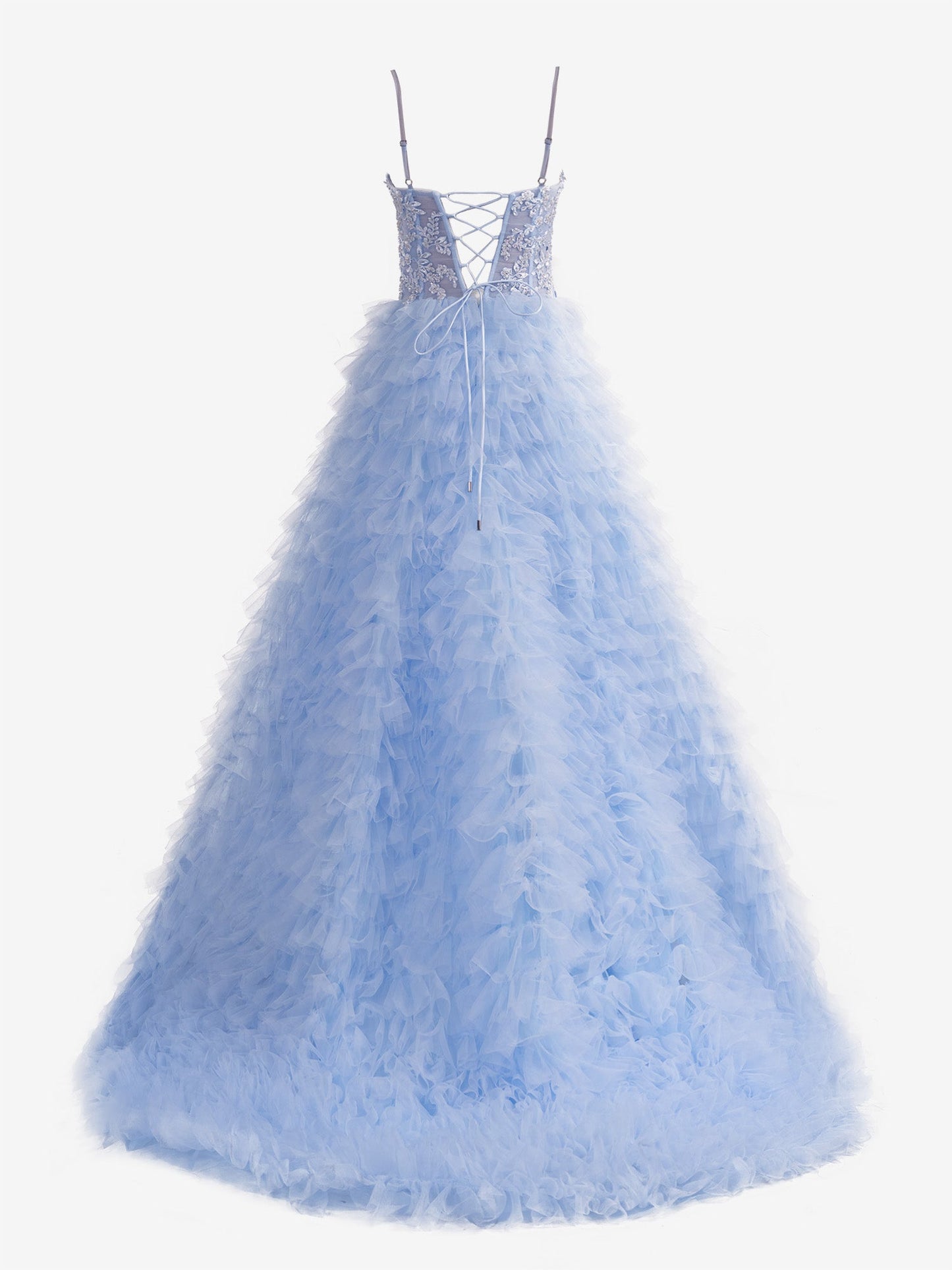 Jordan | Sky Blue A-Line Tiered Sequins Tulle Long Prom Dress