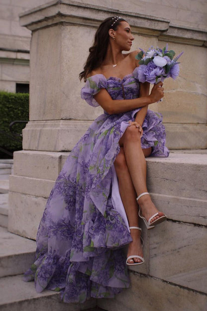 Kay | Strapless A-Line Floral Prom Dress With Detachable Sleeves