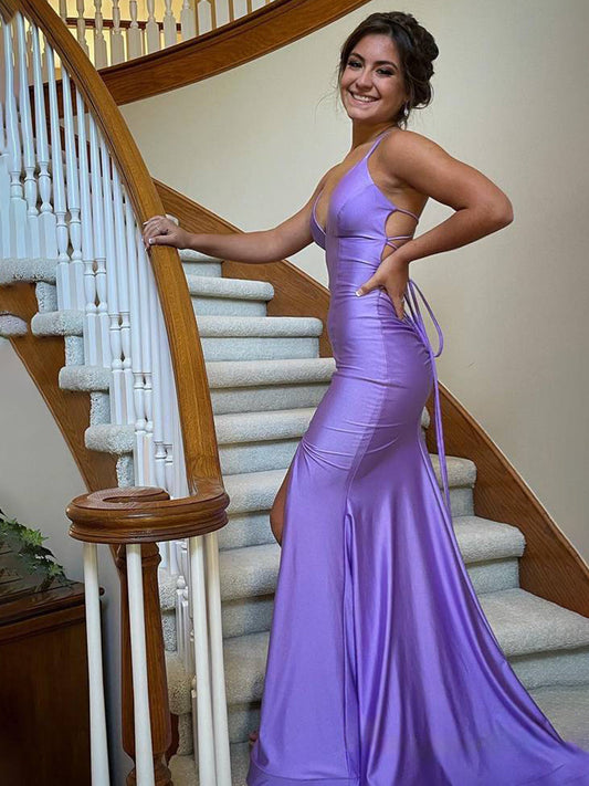 Kenny | Lilac Straps Sheath Mermaid Prom Dress with Lace-up Back