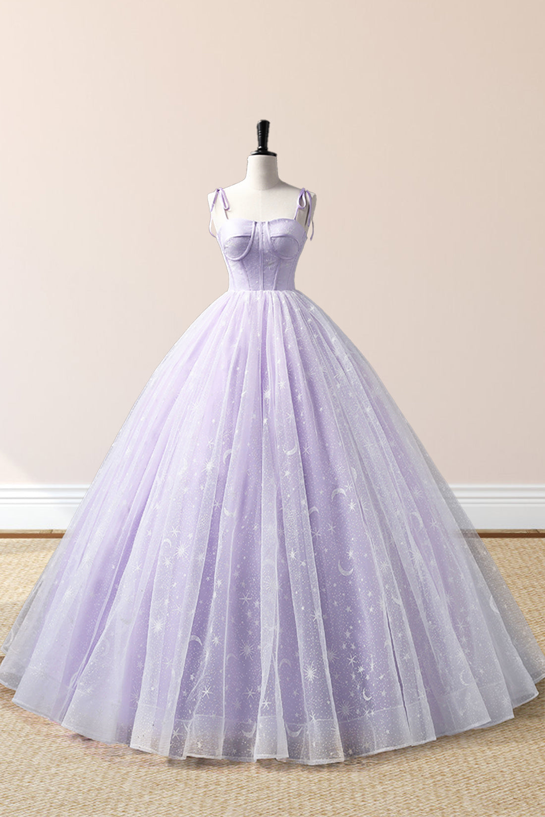 Janelle | Lavender Tulle Straps Floor Length Evening Dress, Lavender A-Line Prom Dress